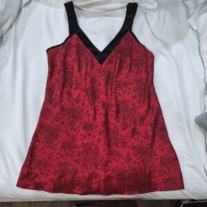 Sexy Red Floral Women's Chemise Lingerie With Black Velvet Straps Size XL
